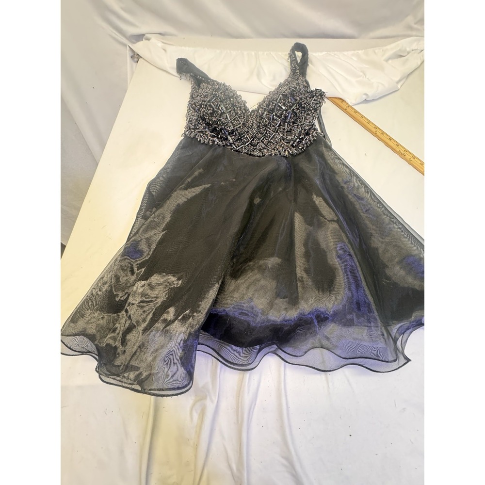 Rachel Allan dress top jeweled Tulle Over Lay Skirt Short Sz 14 Black Formal Pro